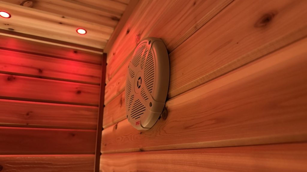 Elegant sauna interior featuring customizable LED lighting and rhythmic design elements for a peaceful atmosphere