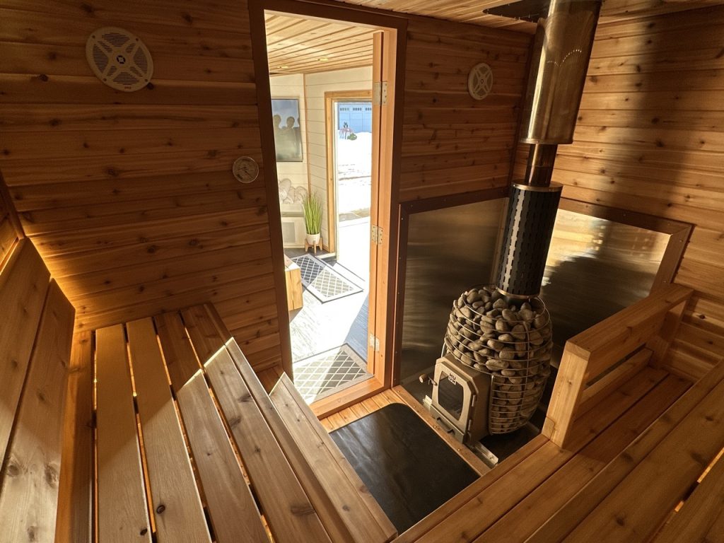 view from inside of bliss mobile sauna luxury cedar sauna rental