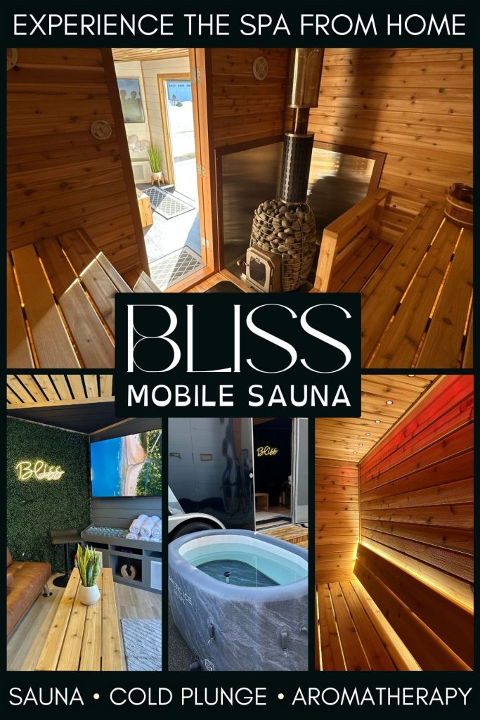 Bliss Mobile Sauna interior image Inside view of cedar mobile sauna by Bliss Sauna Inc.